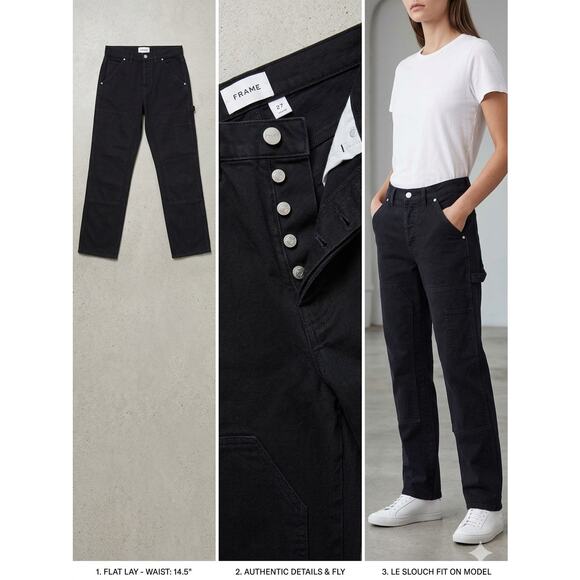 FRAME Denim - Frame Le Slouch Double Knee Utility Jeans Washed Noir Black Size 27 EUC